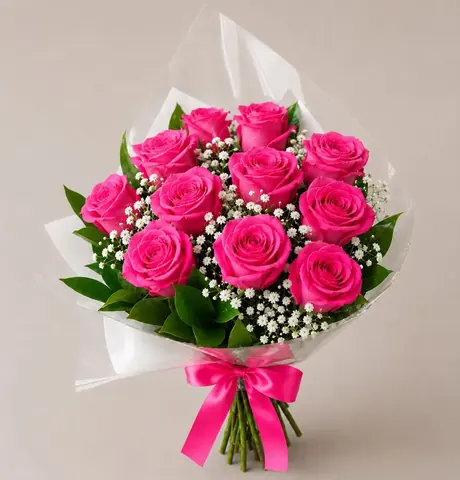 Buquê de 12 rosas pink com mosquitinho